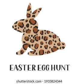 Easter bunny leopard or cheetah prints isolated on white. Easter celebration typography poster. Vector template for invitation, greeting card, flyer, banner, etc.