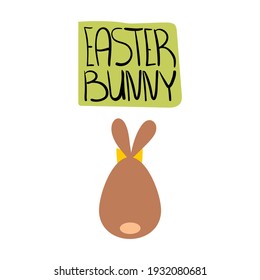 Easter Bunny lettering with cute rabbit. Cute hand drawn vector stock illustration isolated on white background. Design for card template etc.