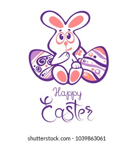 Easter bunny with lettering isolated on white background. Design elements for greeting cards or flyers.