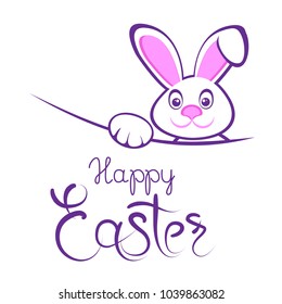 Easter bunny with lettering isolated on white background. Design elements for greeting cards or flyers.