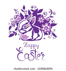 Easter bunny with lettering isolated on white background. Design elements for greeting cards or flyers.