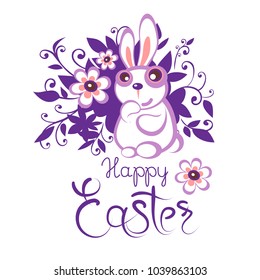 Easter bunny with lettering isolated on white background. Design elements for greeting cards or flyers.