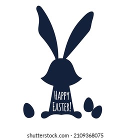 Easter bunny and lettering isolated on white background. The symbol of the Easter. Silhouette with greeting quote. . Vector illustration. Happy Easter greeting card.