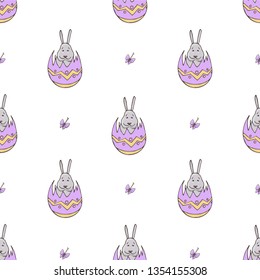 
easter bunny in lilac easter egg with butterflies