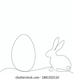 Easter Bunny Line Drawing On White Background, Vector Illustration