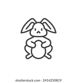 Easter Bunny line icon. linear style sign for mobile concept and web design. Bunny holding an Easter egg outline vector icon. Symbol, logo illustration. Vector graphics