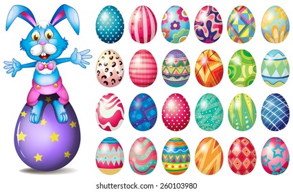 Easter bunny and many painted eggs
