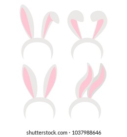 Easter bunny mask ears set. Ostern rabbit ear headband collection in flat style. Vector illustration for your design.