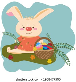 Easter bunny in a meadow with a basket