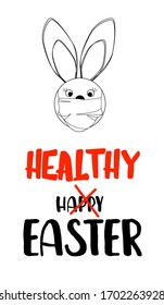 Easter bunny in a medical mask. Vector illustration on a white background.