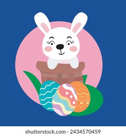 Easter bunny. Modern egg, bunnies on templates postcard