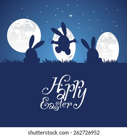 Easter Bunny Moon Egg Blue Background Stock Vector (Royalty Free ...