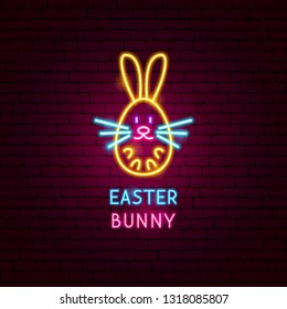 Easter Bunny Neon Label. Vector Illustration of Seasonal Holiday Promotion.