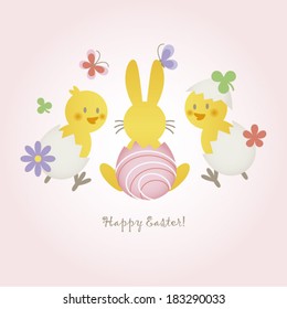 Easter bunny and newborn chicks