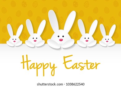Easter bunny on background with eggs and wishes. Vector.