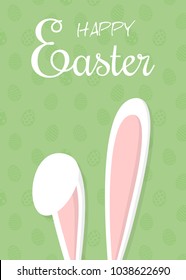 Easter bunny on background with eggs. Concept of a card with wishes. Vector.