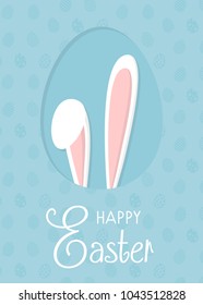 Easter bunny on background with eggs and greetings. Concept of a poster. Vector.