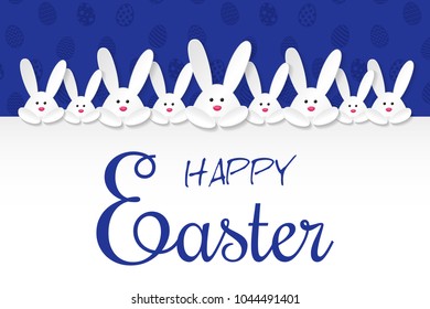 Easter bunny on background with eggs and wishes. Vector.