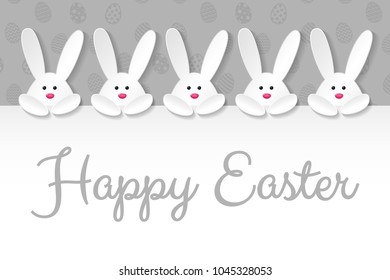 Easter bunny on background with eggs and wishes. Vector.