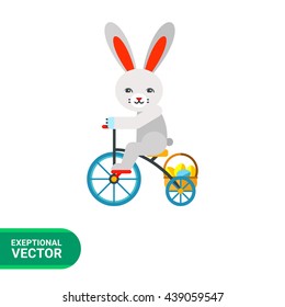 Easter bunny on bicycle flat icon