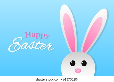 Easter bunny on blue background with wishes. Vector illustration.
