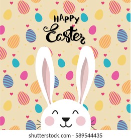 Easter bunny on an Easter egg background. Easter postcard, banner, poster. Vector illustration.