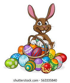 Easter Bunny on an egg hunt with a basket or hamper