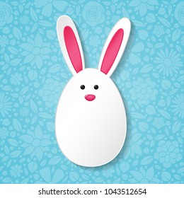 Easter bunny on floral background. Concept of a poster with copyspace. Vector.