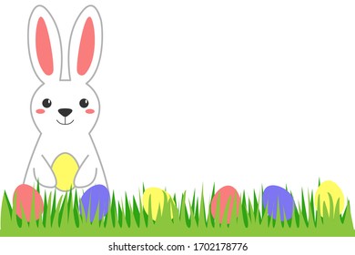 Easter Bunny on grass with eggs, vector stock illustration