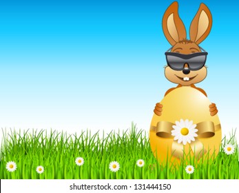 Easter bunny on meadow - vector illustration