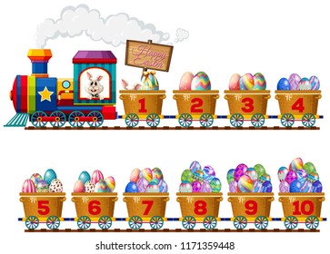 An easter bunny on number train illustration