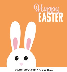 Easter bunny on orange background with greeting text