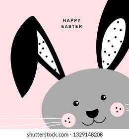 Easter bunny on pink background, happy easter