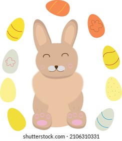 Easter Bunny on a white background with colored Easter eggs. Vector.
