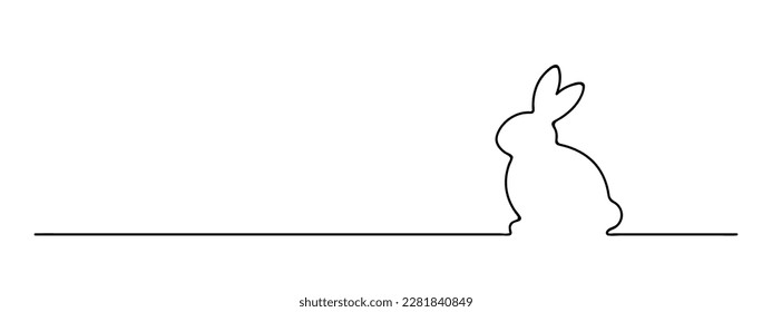 easter bunny one line art, rabbit lineart, black line vector illustration, horizontal design element