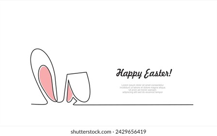 Easter bunny in one line. Rabbit ears are a continuous line. Bunny Minimalist Contour Illustration for spring design. Vector outline background