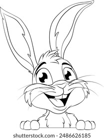 The Easter bunny or other fun rabbit cartoon character peeking around sign illustration