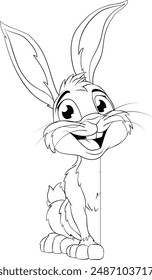 The Easter bunny or other fun rabbit cartoon character peeking around sign illustration