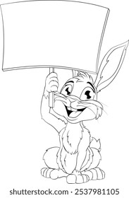 The Easter bunny or other fun rabbit cartoon character holding a sign illustration