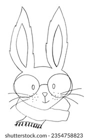Easter bunny outline illustration vector image. 
Hand drawn easter bunny artwork. 
Simple cute original logo.
Hand drawn vector illustration for posters, cards, t-shirts.