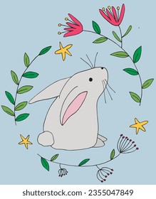 Easter bunny outline illustration vector image. 
Hand drawn easter bunny artwork. 
Simple cute original logo.
Hand drawn vector illustration for posters, cards, t-shirts.