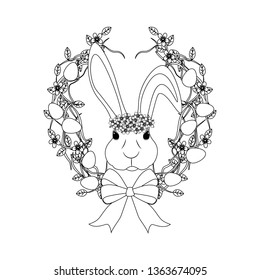 Easter bunny outline on the white background. Vector illustration