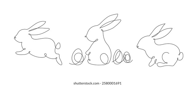 Easter bunny outline vector illustration. Abstract rabbit in line style