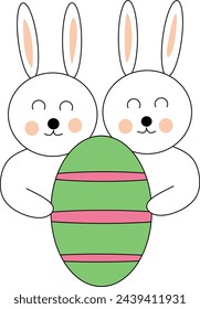 Easter Bunny with a painted egg. Festive one line illustration. One line drawing on Easter theme. For different uses. Vector illustration