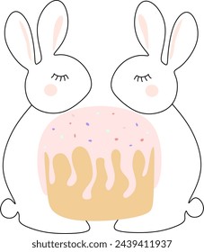 Easter Bunny with a painted egg. Festive one line illustration. One line drawing on Easter theme. For different uses. Vector illustration