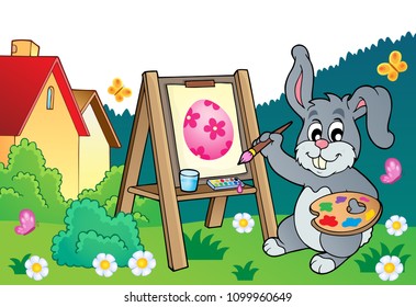 Easter bunny painter theme- eps10 vector illustration.