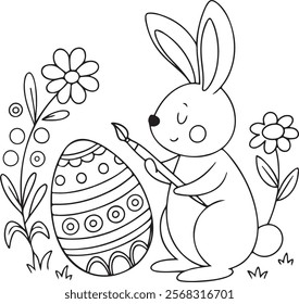 Easter Bunny painting a big egg