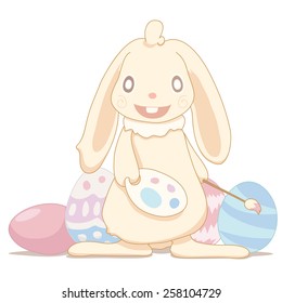 Easter bunny with  painting equipment for paint ester eggs