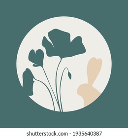 Easter bunny paper cut card template. Bunny and flowers. 3D paper cut decoration. Layered vector illustration