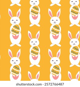 Easter bunny pattern with colorful eggs for festive design projects.